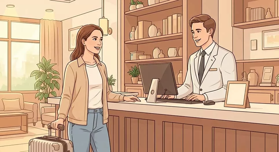 في مكتب استقبال الفندق