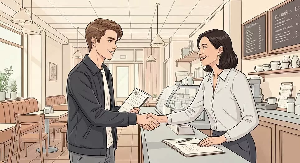 Entretien d'embauche dans un café