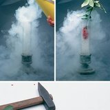 Liquid air freezes the flower so that it breaks easily