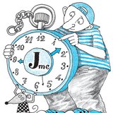 Szomorúan mutatja a fiú óriási zsebóráján, hogy 9 óra 8 perc van, holott 6 óra 15 perckor fel kellett volna, hogy keltse az édesanyja