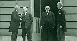 Participants of the Paris Peace Conference from the leading powers: Woodrow Wilson (USA), David Lloyd George (Great Britain), Vittorio Emanuele Orlando (Italy), and Georges Clemenceau (France)