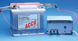 A lead-acid battery being charged