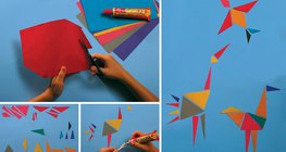 Making birds from coloured paper