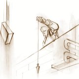 The vertical line points towards the centre of the Earth