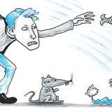 Ron, Harry Potter barátja, miközben épp kihajít egy horgászbotos Mikulás alakú kerti törpét a kertjükből