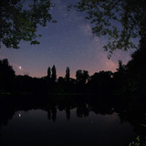 Reflection of Jupiter and the Milky Way in a lake
