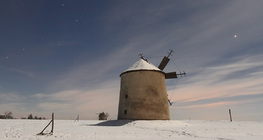 Windmill in the winter moonlight (Mars on the right)