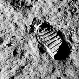 A footprint of an astronaut on the Moon