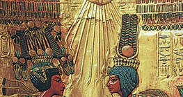 Egyptian relief sculpture illustrates the Sun