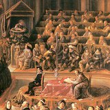 Galileo (top left corner) at the trial of the Inquisition
