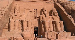 The entrance of the rock temple of Ramesses II (Abu Simbel, Egypt, c. 1300 BC)