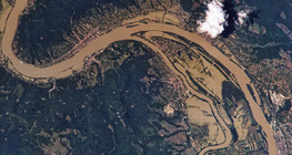 Satellite image of the Danube Bend during the floods of 2002