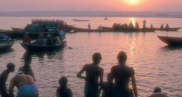 Pilgrims bathe in the Ganges