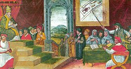 Pope Gregory XIII in the chair of the council of the calendar reform