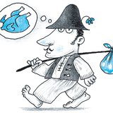 Jancsi ballagás közben a falatozásra gondol