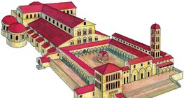 Reconstruction drawing of St Peter's Basilica from 1450 (Early Christian art)