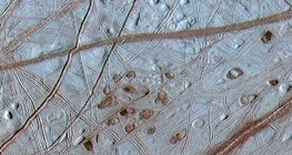 The icy surface of Europa, a moon of Jupiter