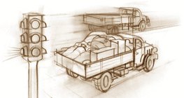 The loaded truck accelerates slower, therefore it has a greater inertia