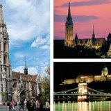 A Budavári Nagyboldogasszony-templom · Esti fényben fürdik a Nagyboldogasszony-templom és a Halászbástya. · A Budavári Palota és a Lánchíd esti fényei