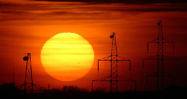 Giant sunspot on the setting sun