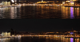 View of Budapest before and during the Earth Hour when the non-essential lights are turned off