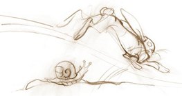 The snail is slow, while the rabbit is fast