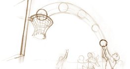 When the boy releases the ball, it rises in the air and the gravitational field increases, and when the ball falls through the basket, the gravitational field decreases